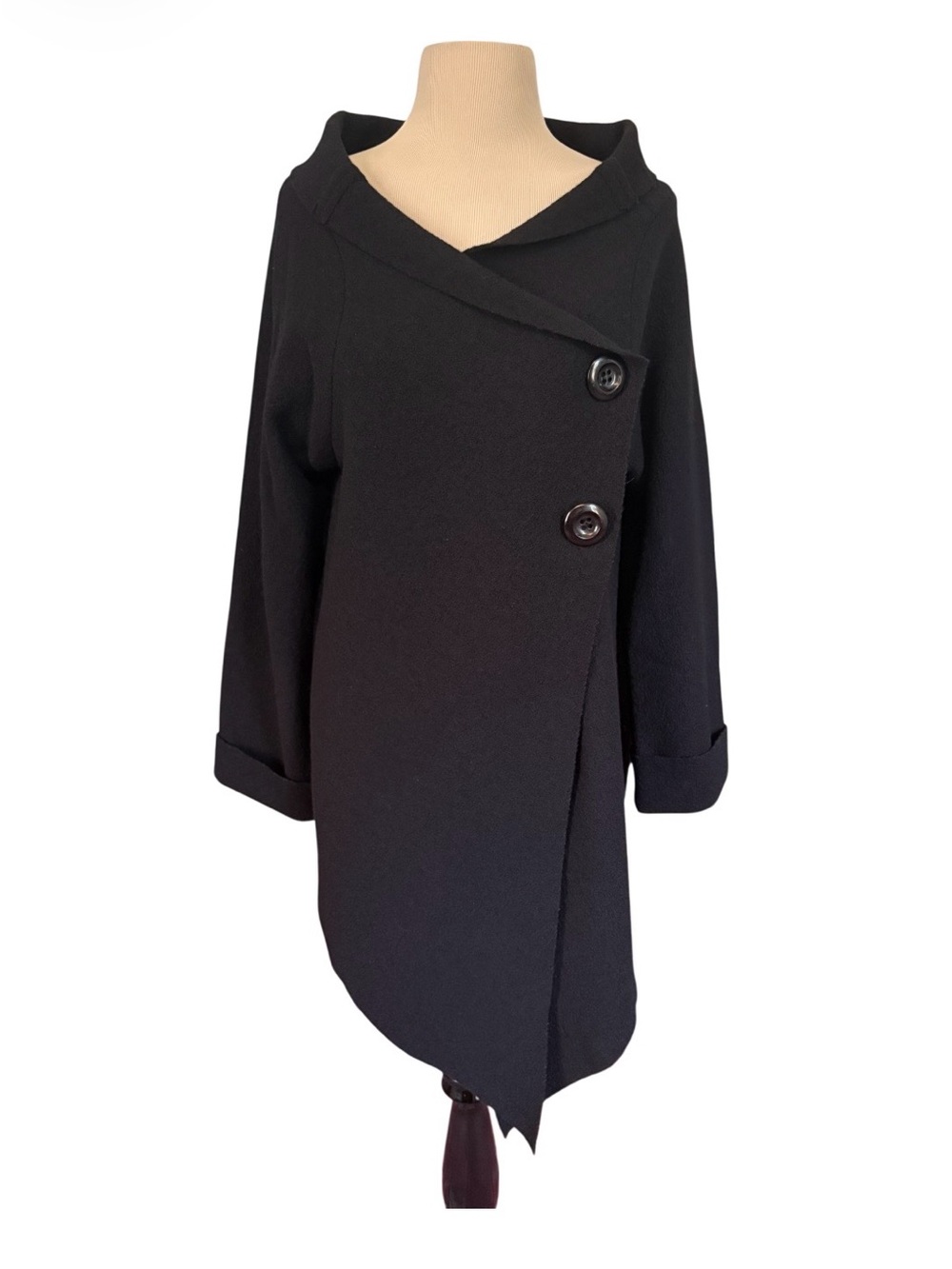 100% Virgin Wool Emma Luna M.T.T. Black Asymmetric Button-Front Women's Jacket - Picture 4 of 14
